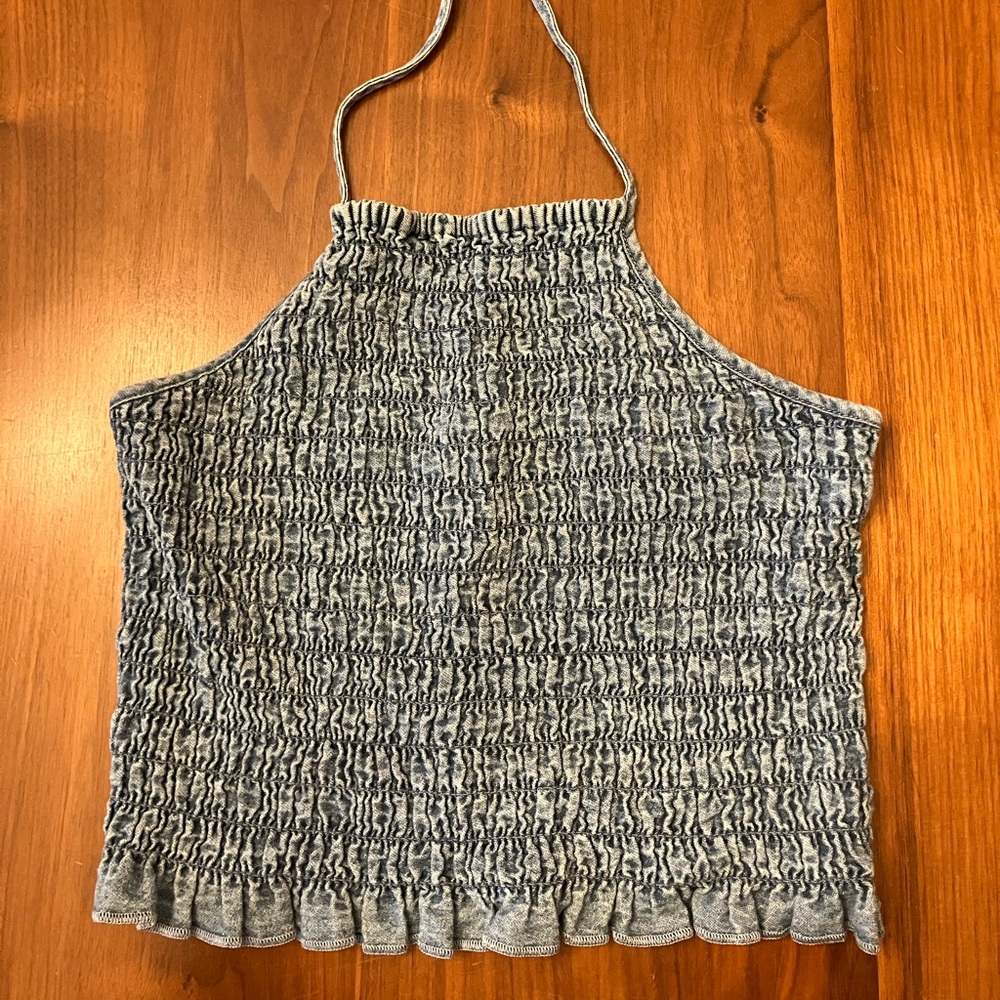 American Eagle Ruched Denim Crop Top (XS)